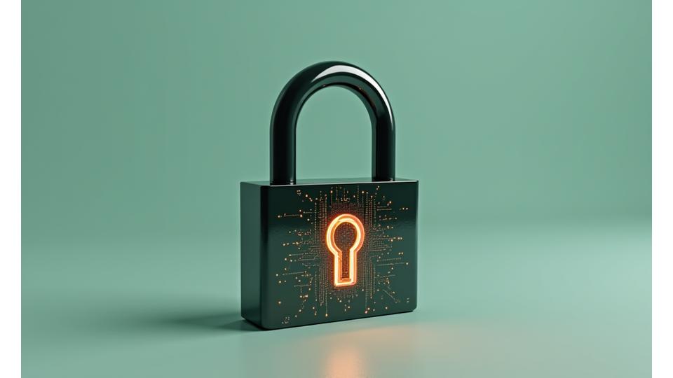 Illustration of a stylized secure padlock, representing data encryption and robust security measures.
